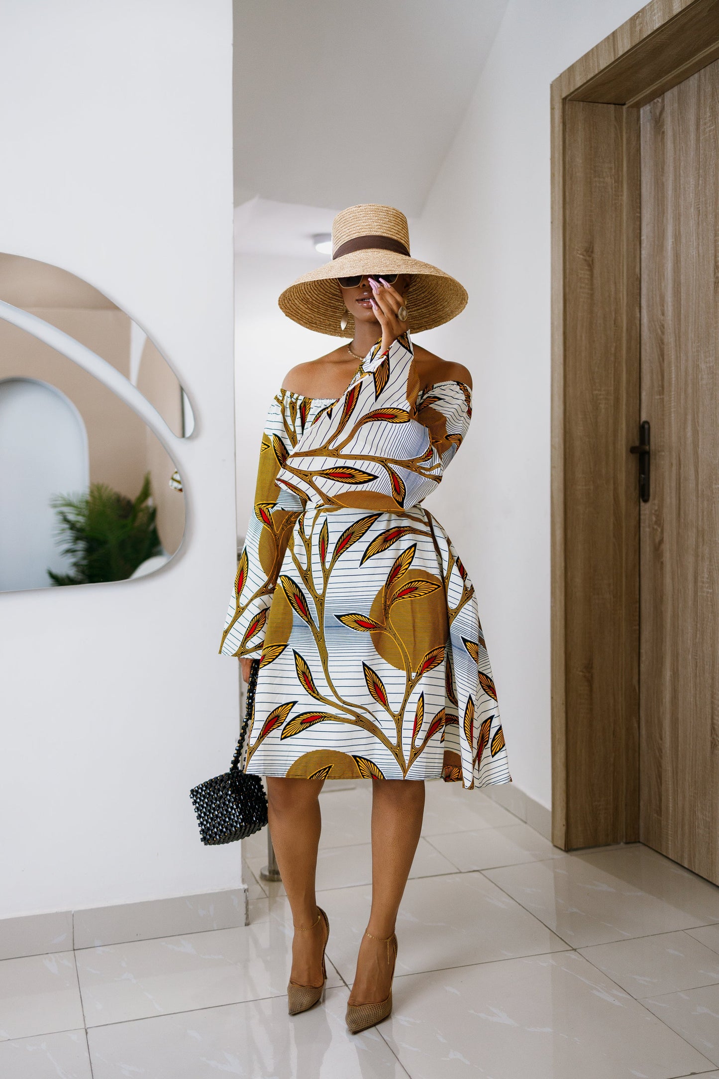 TIYE AFRICAN PRINT OFF SHOULDER DRESS