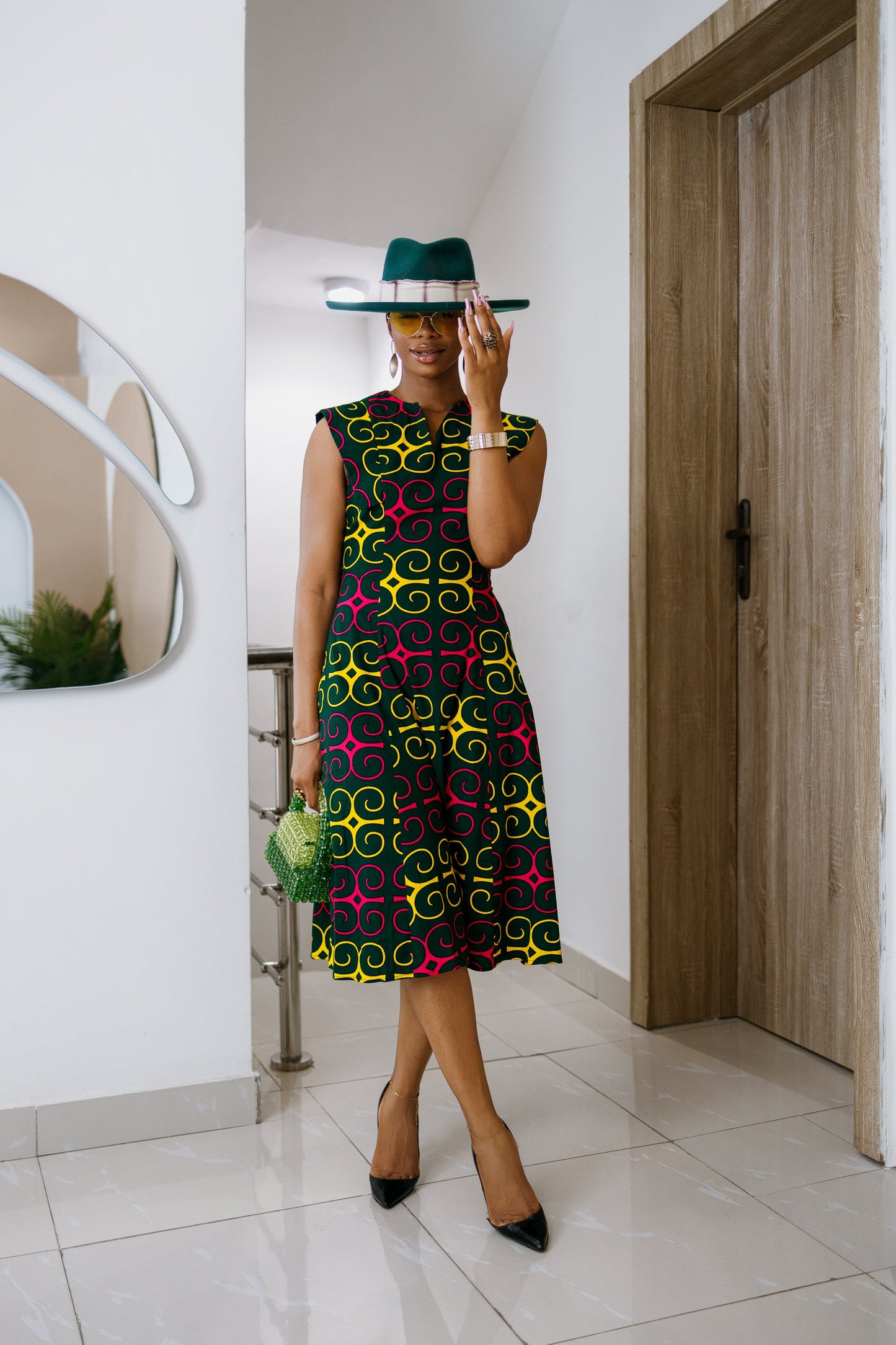 RAISA AFRICAN PRINT SLEEVELESS MIDI DRESS