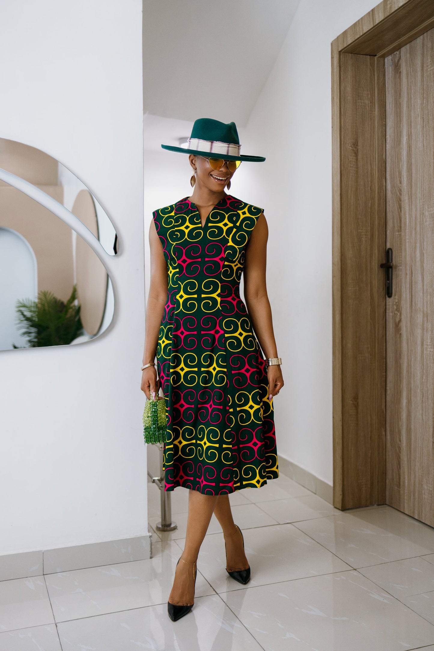 RAISA AFRICAN PRINT SLEEVELESS MIDI DRESS