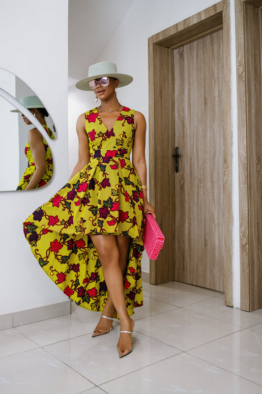 LEWA AFRICAN PRINT HIGH-LOW DRESS [MULTICOLOR]